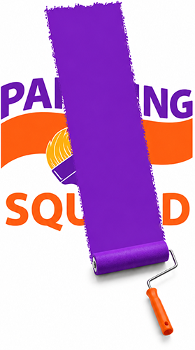 Painting Squad logo being repainted with a purple paint roller